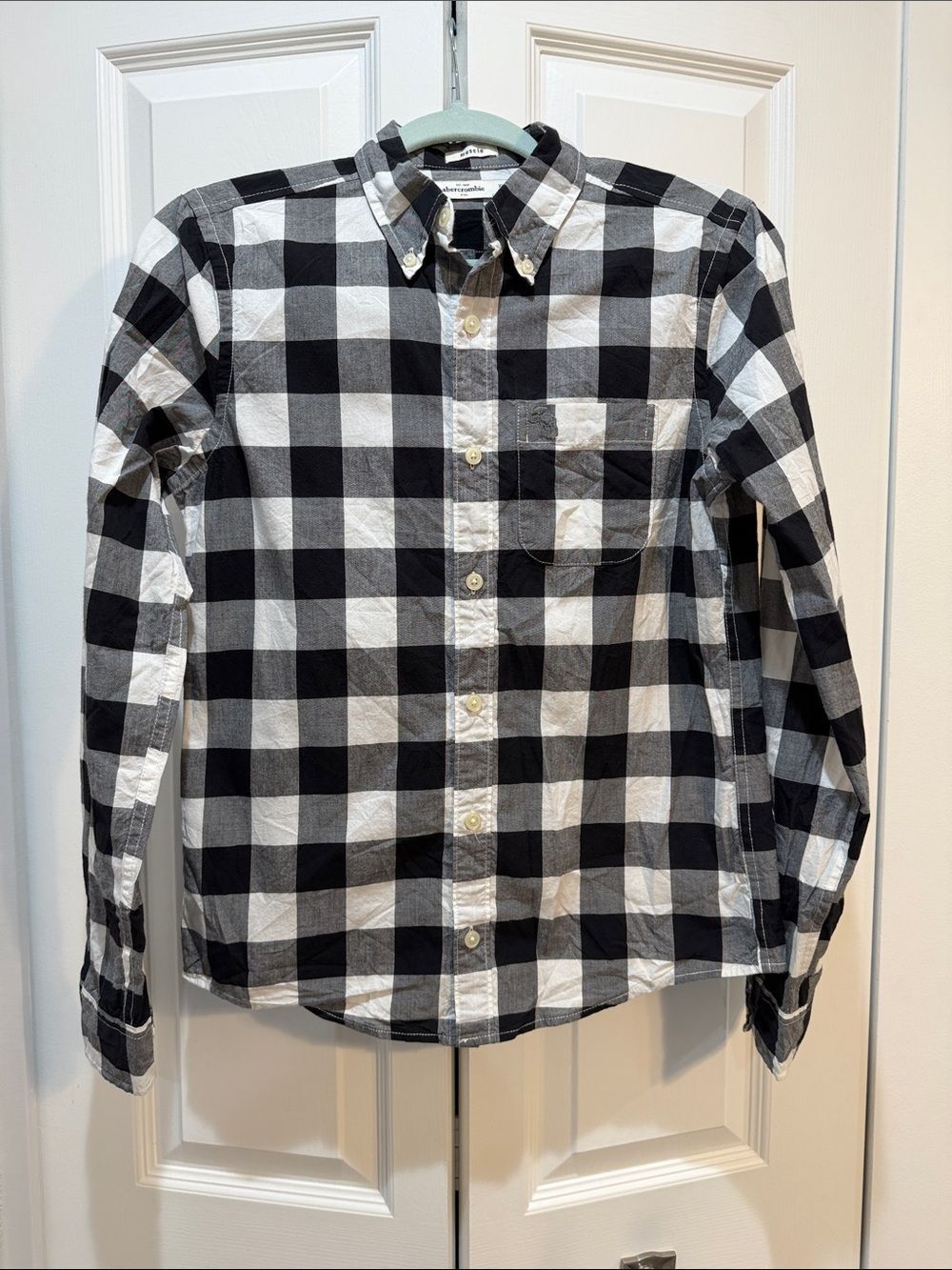 Abercrombie Kids Black & White Cotton Buffalo Check Button-Down Shirt Size XL